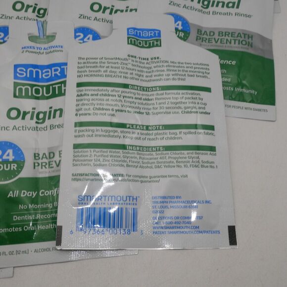 Lot of 21 SmartMouth Original Activated Breath Rinse Travel Packs Mint Exp. 7/24 - Picture 3 of 4